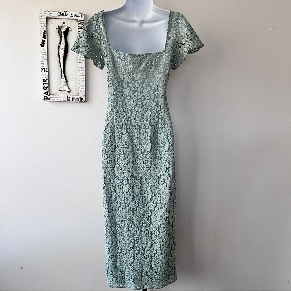 Zara Green Romantic Fairycore Feminine Lace Coquette Wedding Guest Midi Dress M - Picture 10 of 14